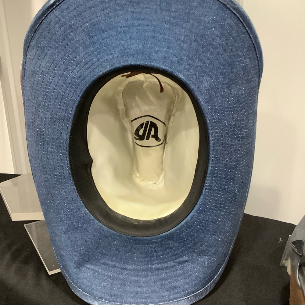 Vintage 70’s YA Youngan Blue Jean Denim Cowboy Western Hat Chevron Band - Picture 15 of 16